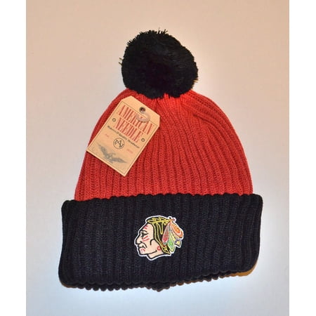 Chicago Blackhawks 2-Tone Dappy Beanie Hat with Pom - NHL Cuffed Winter Knit (Best Knitting Needles For Hats)