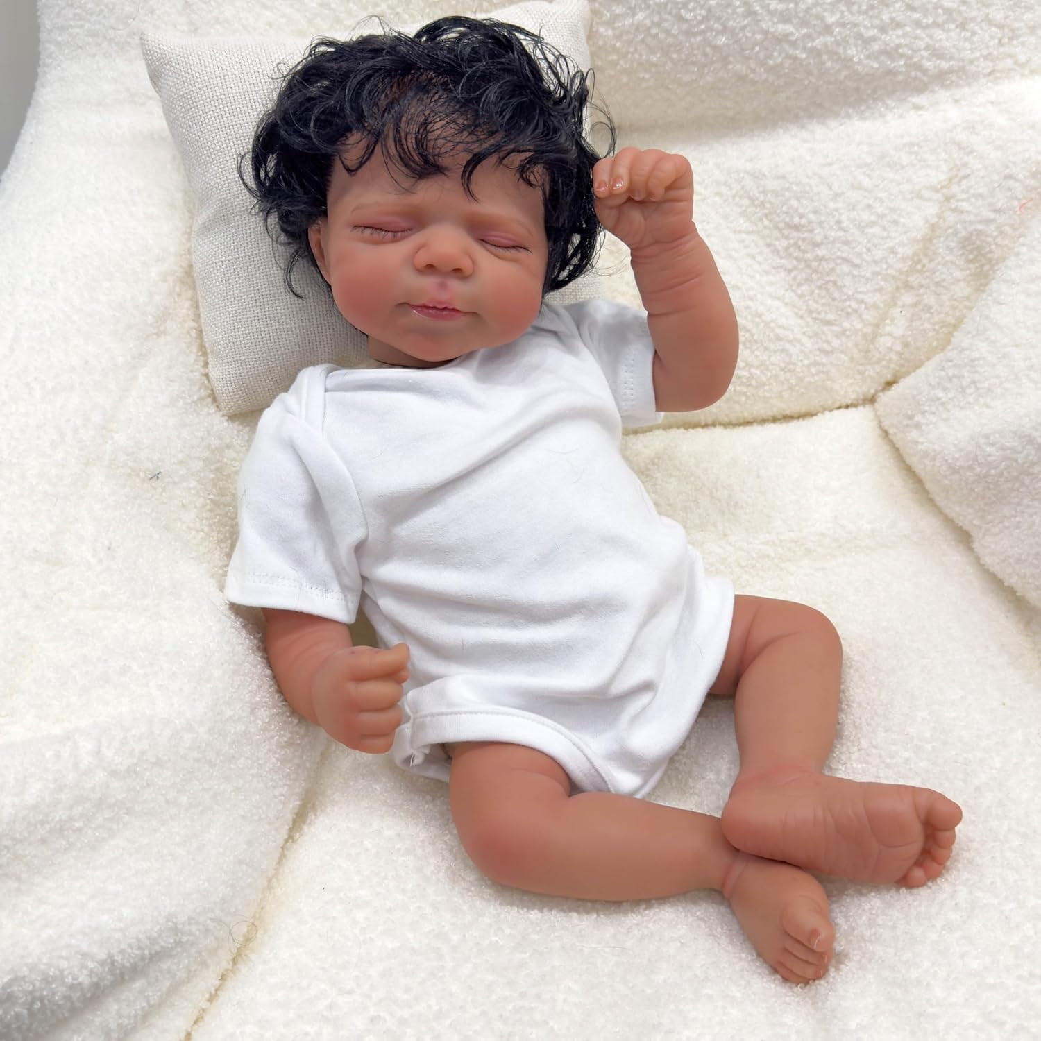 18inch Sleeping Baby Pascale Reborn Baby Dolls with Dark Skin African American Black Doll Handmade Art Baby Dolls