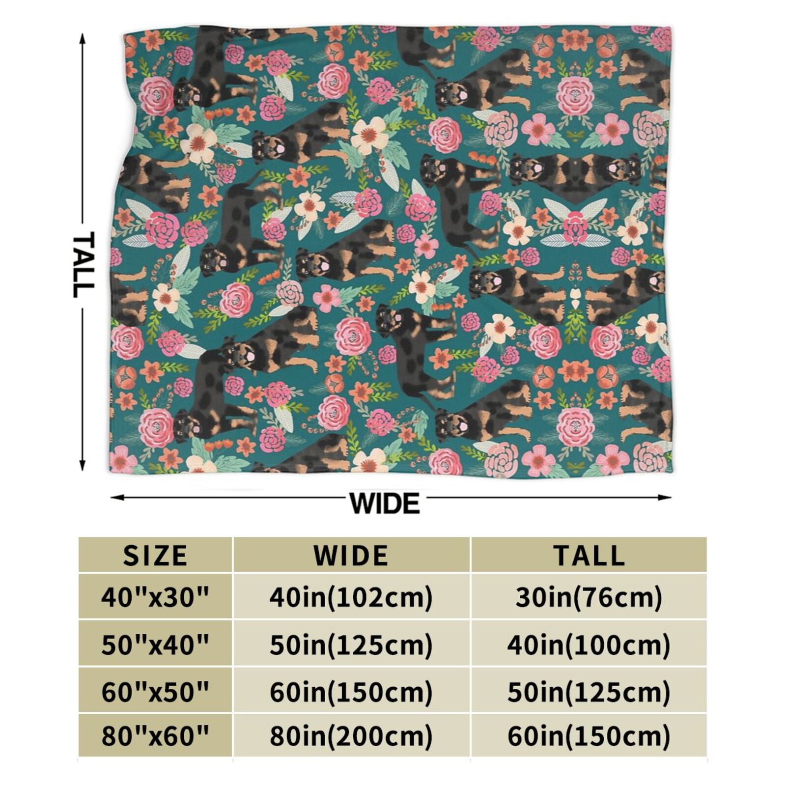 Wijzvio Rottweiler Floral Dog Throw Blanket Soft Fuzzy Fleece Blanket For Couch Bed Living Room Decoration 60"X50"