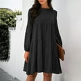thumbnail image 5 of LLYwey Sales Clearance Women's Dresses Solid Color Round Neck Lantern Long Sleeve Bodice Dress New Sweater Dresses Black L, 5 of 5