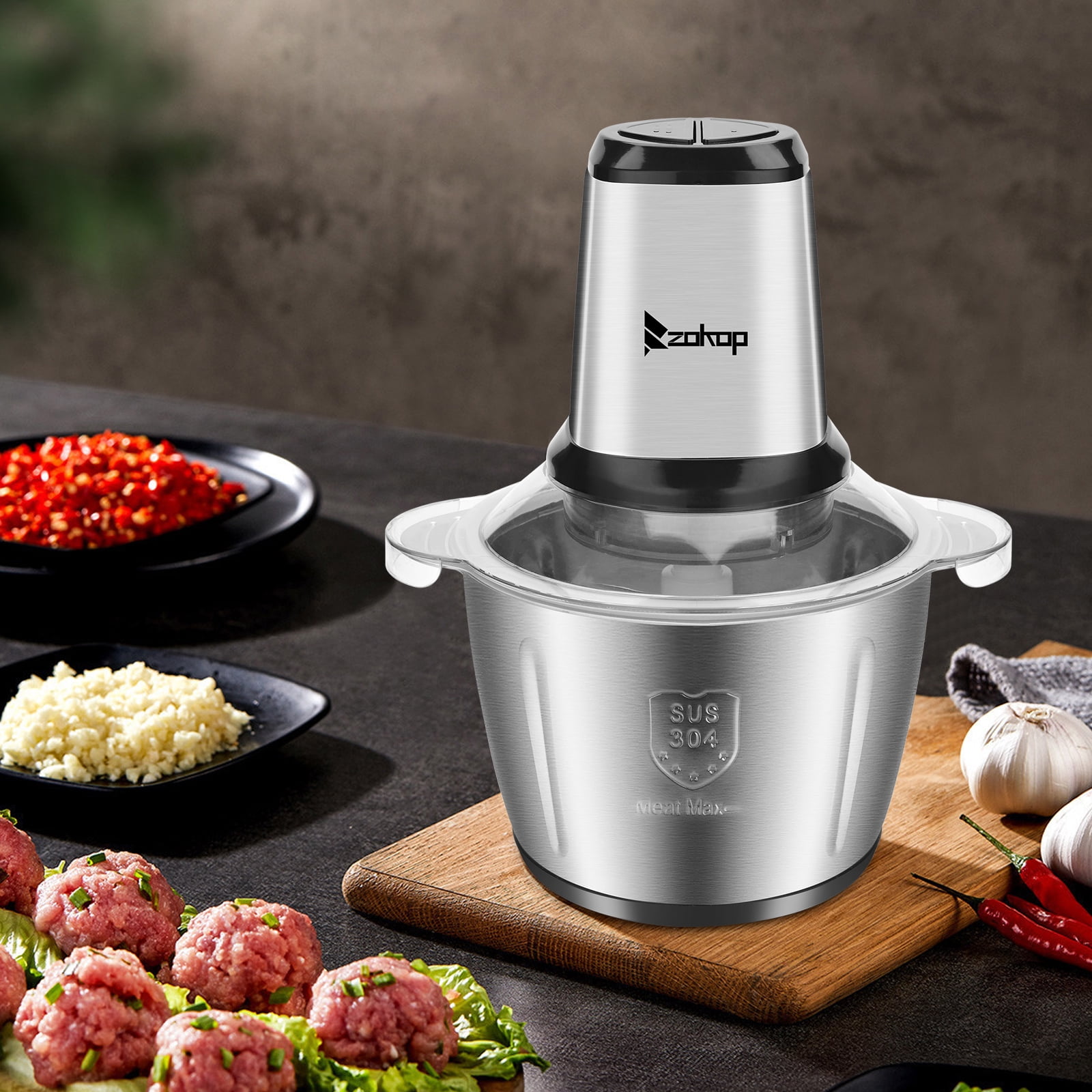 Electric Food Chopper,500W Food Processor Meat Grinder with 2.8L Stainless Steel 