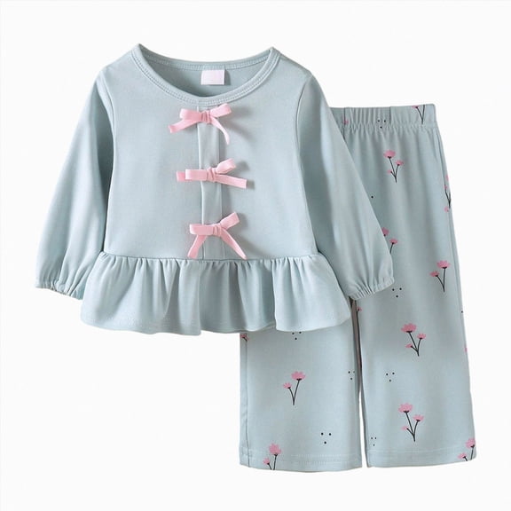 KPOPLK Toddler Baby Girl Fall Clothes 9 12 Months 2T 3T Infant Outfit Bowknot Long Sleeve Pullover Sweatshirts and Trousers Pants Set,Size 18-24 Months