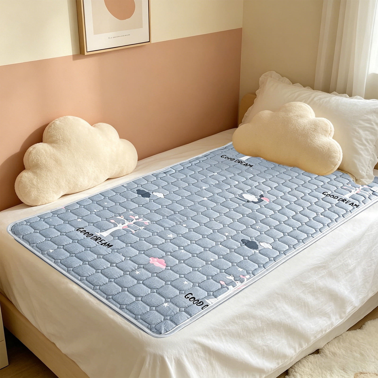Reversible Mattress Protector Non Slip Waterproof Fitted Bed Cover Washable Mattress Pad Breathable Quilted Bed Protection Sheet Dust Resistant Durable Bedding Protector for Home Dorm Apartment Use