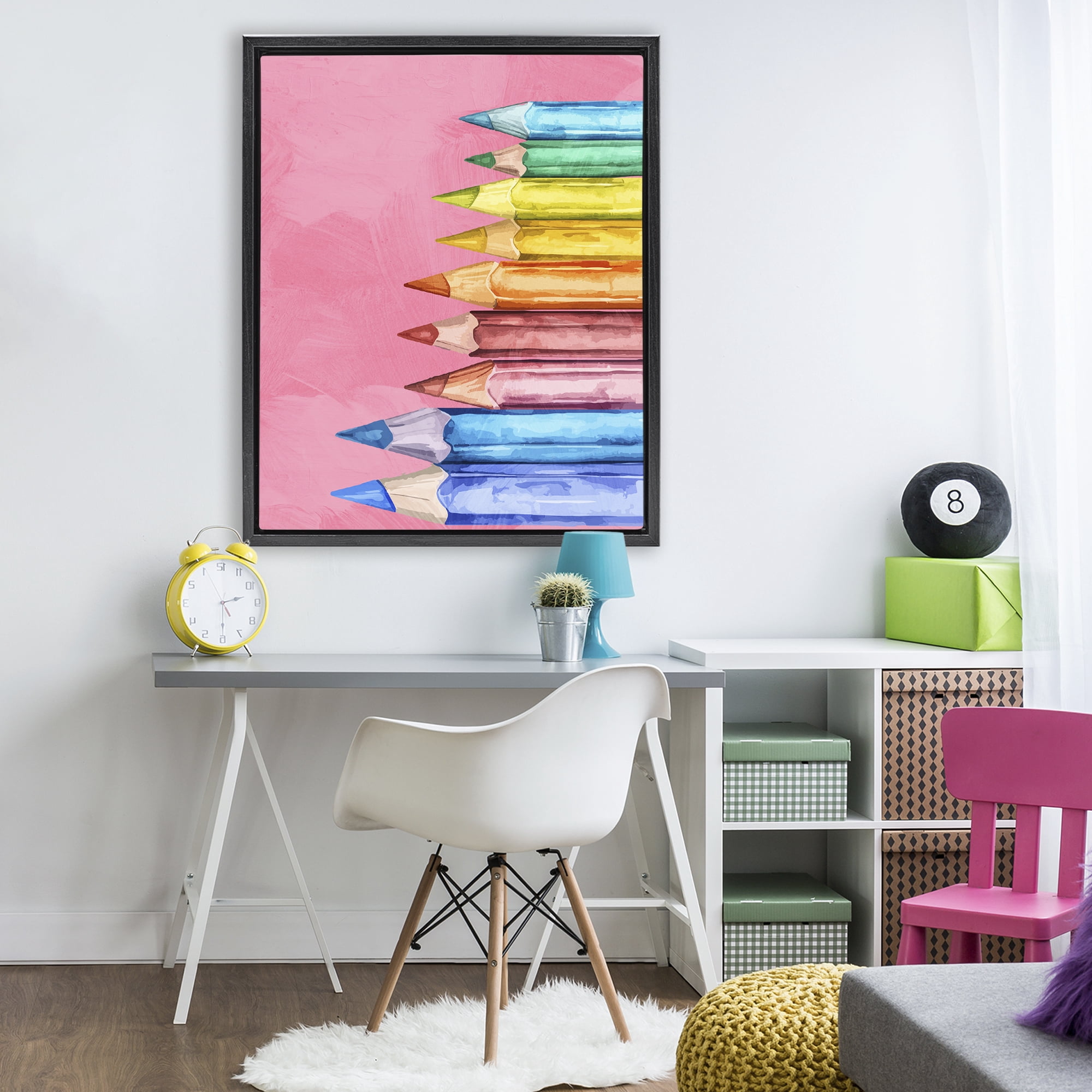 Stupell Industries Vibrant Pencils on Pink Black Framed Floater Canvas Wall Art, design by Kim Allen