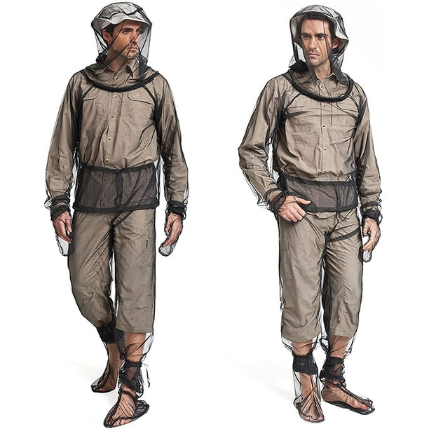 2 Pieces Mosquito Net Suit– Jacket Hood& Pants& Mitts& Socks Sets, Light-Weight& Breathable Mesh Clothing for Men& Women, Ideal for Fishing, Hiking, Camping, Farming and Gardening