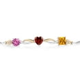 thumbnail image 2 of Gem Stone King 925 Silver and 10K Yellow Gold Pink Created Sapphire Red Garnet Yellow Citrine and Lab Grown Diamond Tennis Bracelet for Women By Keren Hanan (2.15 cttw, Adjustable up To 9 inch), 2 of 4
