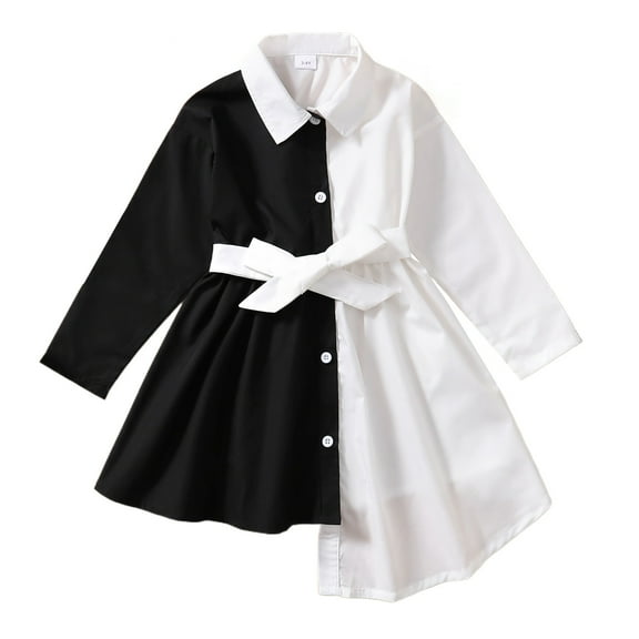 Kucnuzki Kids Girl Clothes 4T Fall Winter Dress 5T Long Sleeve Asymmetric Design Color-blocked Irregular Hemline Dress Black