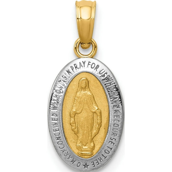 14K Yellow & Rhodium With Miraculous Medal Charm (19.25 X 8.5) Made In Peru m2516
