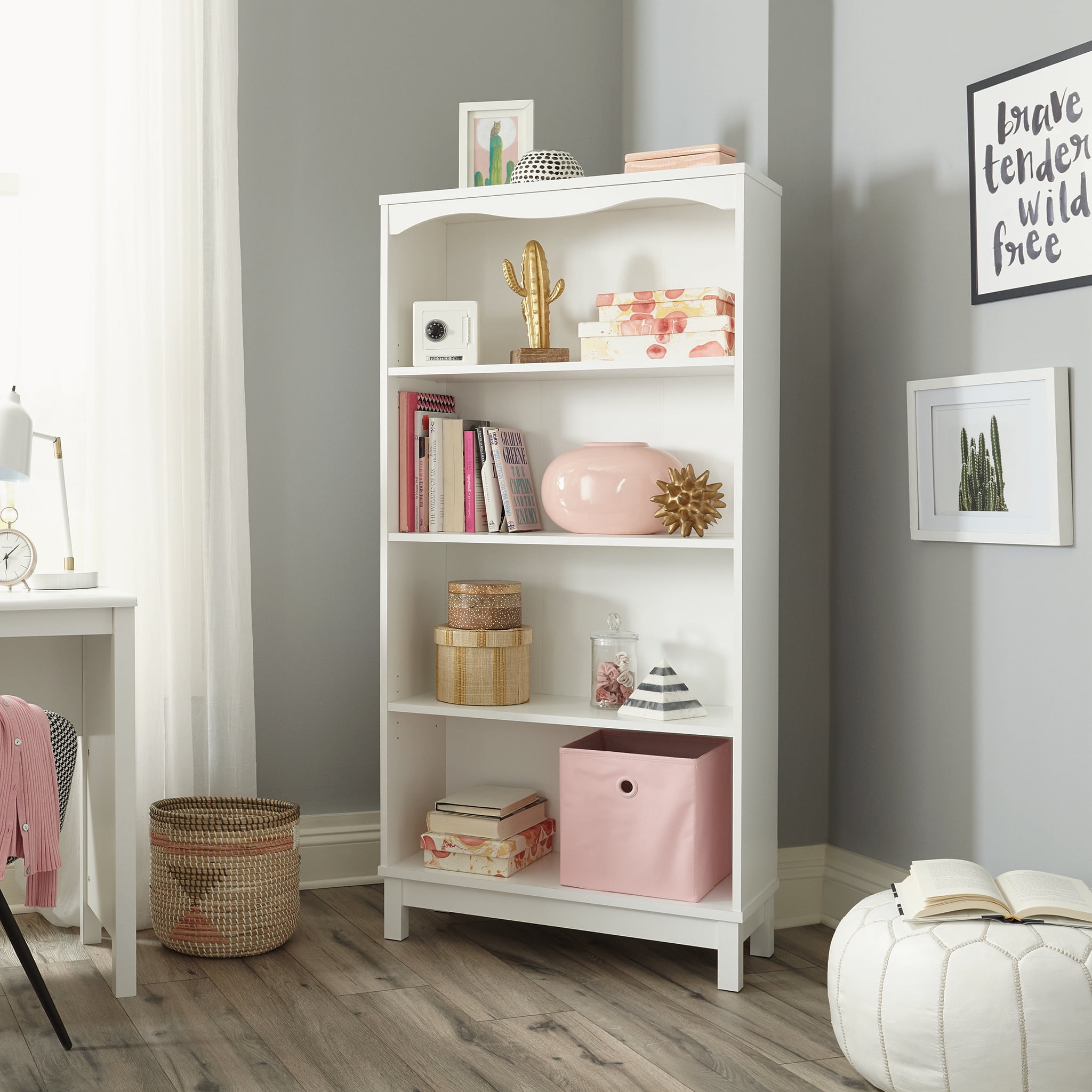 Gray and White KidKraft Wooden Sling Bookshelf Bookcase Playroom Organizer 