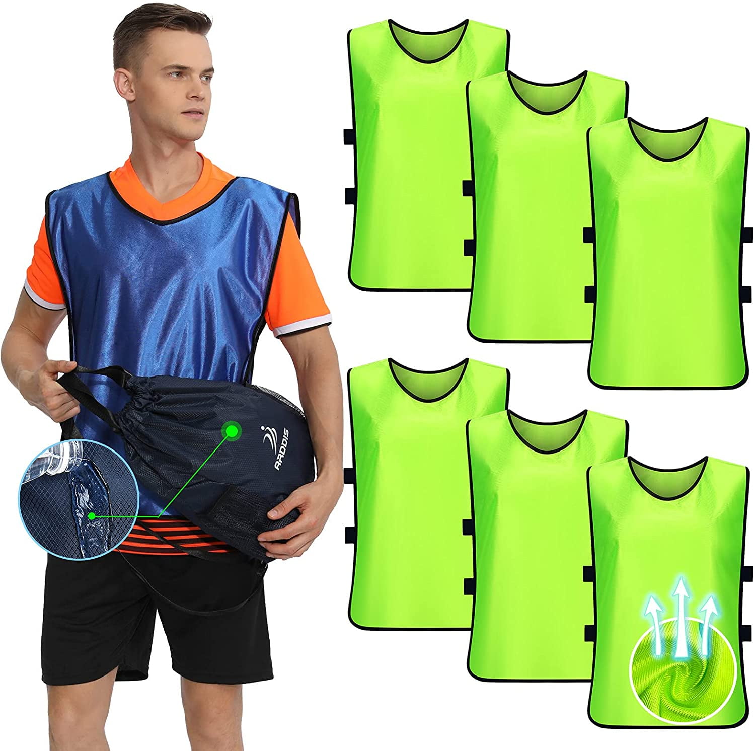 ARDDIS 6 Pack Pinnies Scrimmage Vests Jersey for Soccer Basketball Hockey Adult 
