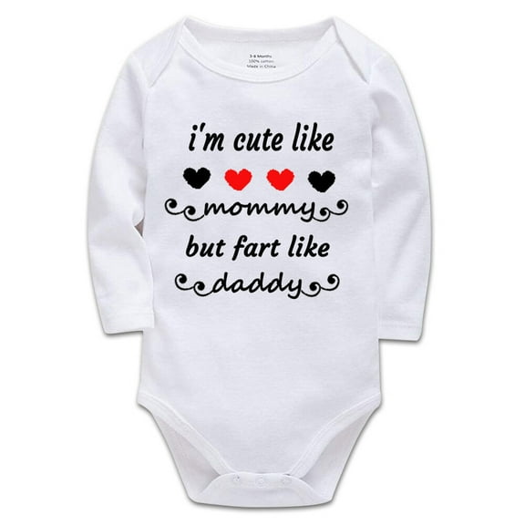 YCICIVDee I'm Cute Like Mommy&Fart Like Daddy Newborn Unisex Funny Baby Bodysuit White Long Sleeve 3-6 Months