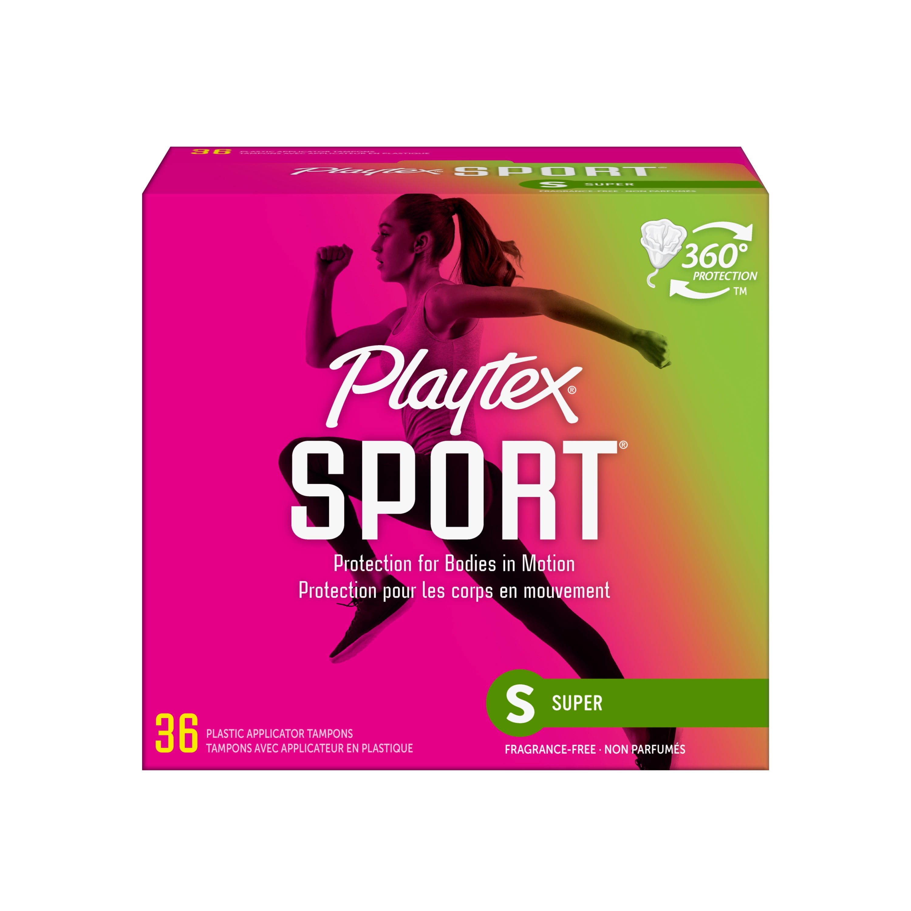Playtex Sport Super Plastic Applicator Tampons, 36 Ct, 360 Degree Sport Level Period Protection, No-Slip Grip Applicator