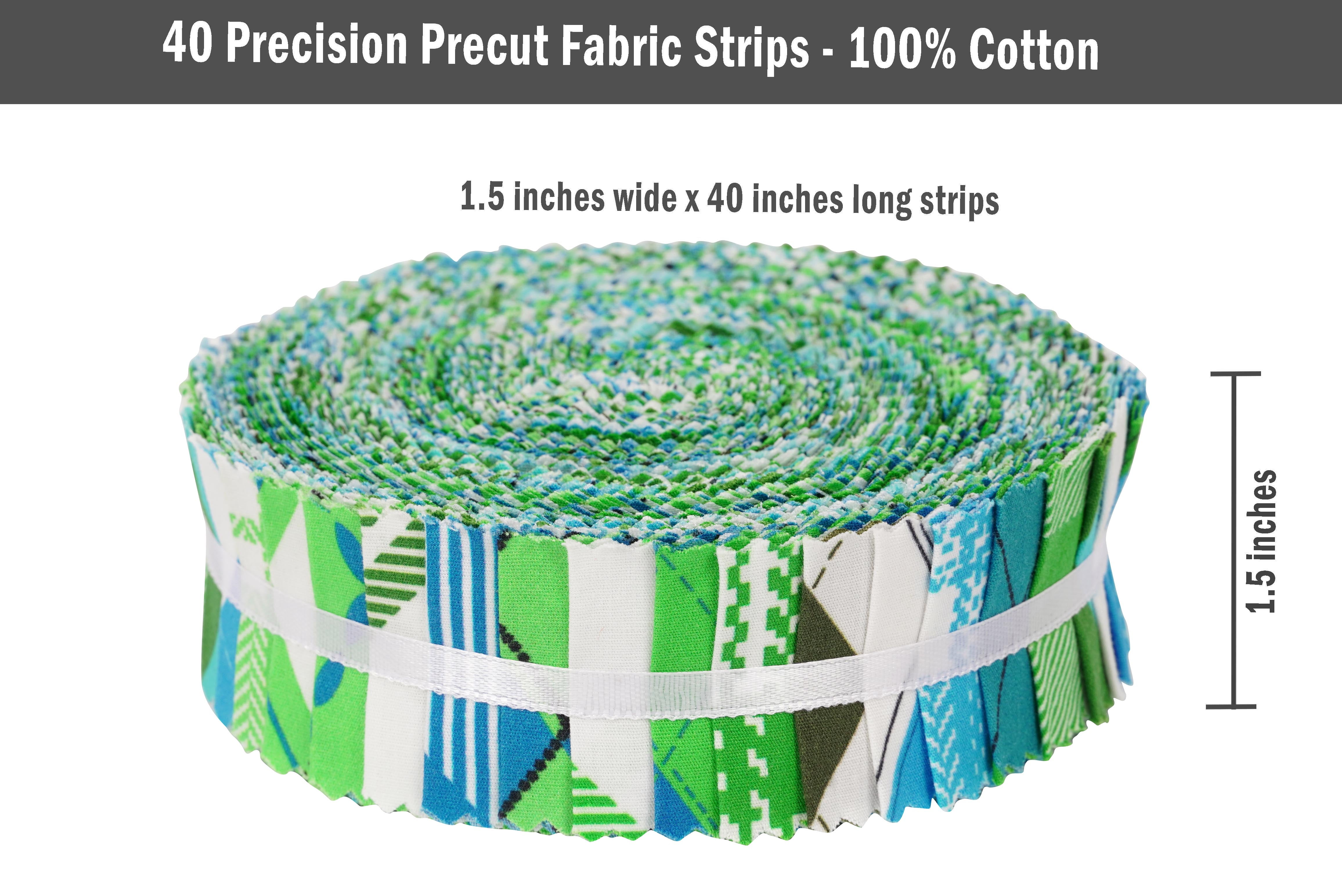 Soimoi 40Pcs Argyle Print Precut Fabrics Strips Roll Up 1.5x42inches Cotton Jelly Rolls For Quilting - Blue & Green