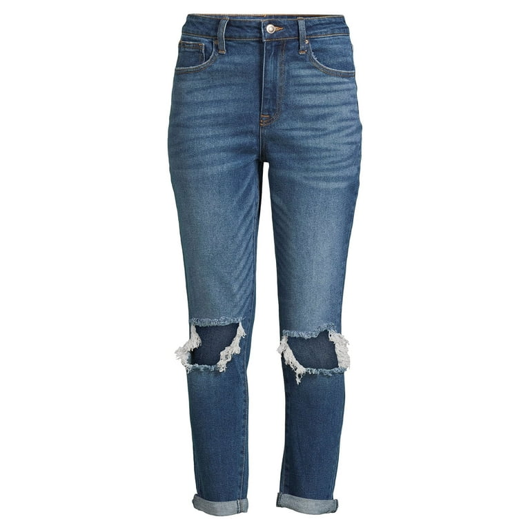 No Boundaries Juniors Super High Rise Destructed Mom Jeans Walmart