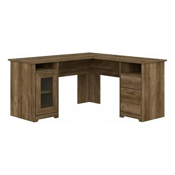 Pemberly Row 60" Traditional Engineered Wood L-Computer Desk in Pine Brown