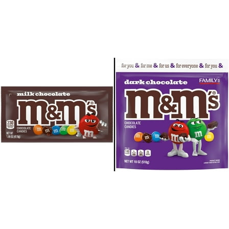 M&M'S Milk Chocolate Candy 1.69 oz & M&M'S Dark Chocolate Candy - Family Size 18 oz