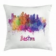 thumbnail image 1 of Boston Throw Pillow Cushion Cover, Splashed Watercolor Ink Splattered Design of Skyline Figure with Drippy Paintings, Decorative Square Accent Pillow Case, 16 X 16 Inches, Multicolor, by Ambesonne, 1 of 2