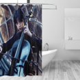 thumbnail image 3 of Cortina de ducha de tela de poliéster impermeable Wednesday, decoración de baño, kit de cortina de ducha con ganchos, 72 x 72 pulgadas, 3 of 7