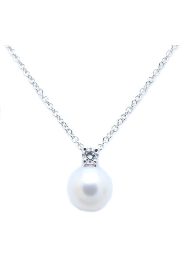 Pre-Owned TIFFANY & Co. Tiffany Signature Pearl Necklace with 6.6mm and Diamonds, 18K... (Good)