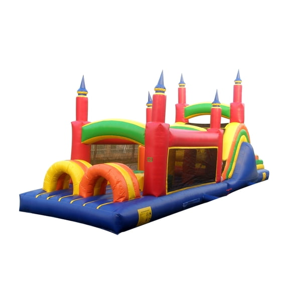 JumpOrange Commercial Grade 40' Rainbow Mega Inflatable Obstacle Course, 2-Pack (Red/Yellow/Blue)