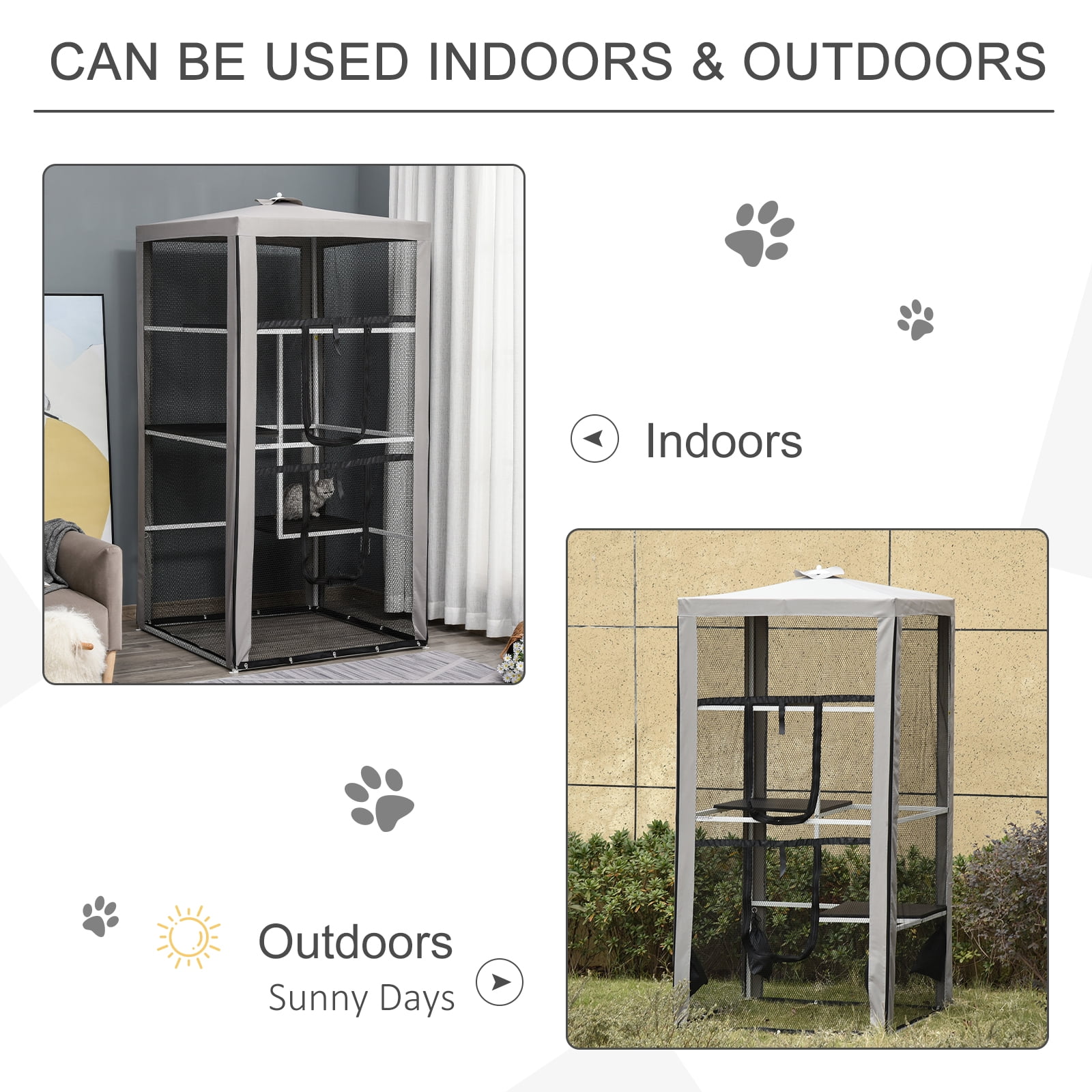 LiviNest 3-Tier Cat Enclosure Playpen: 78.75-Inch High Cat House with 3 Platforms - Sturdy Metal Frame & 4 Sandbags for Indoor Outdoor Use - Multi-Cat Safe Space for Climbing & Relaxation