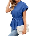 thumbnail image 4 of Hibeli Women's V Neck Short Sleeve Tie-Waist Button Down Summer Top, 4 of 7
