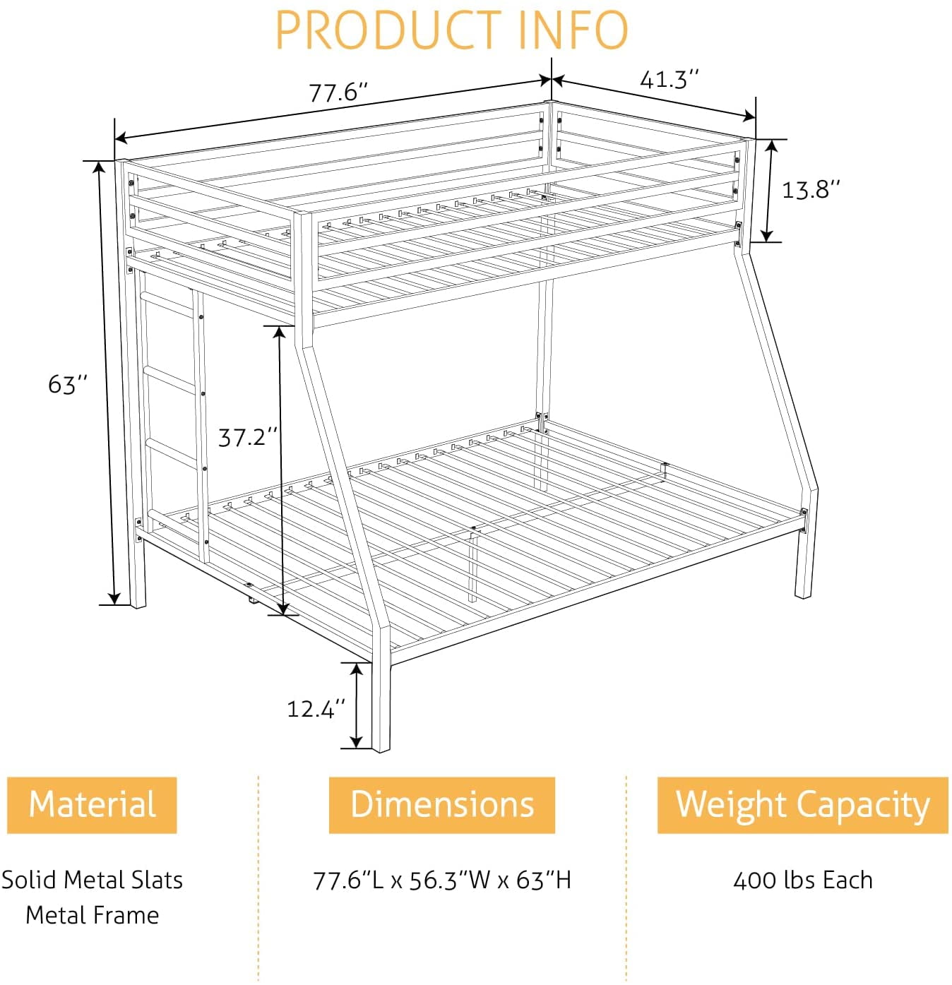 Buy Sha Cerlin Metal Bunk Bed Twin Over Full Size with Removable Stairs