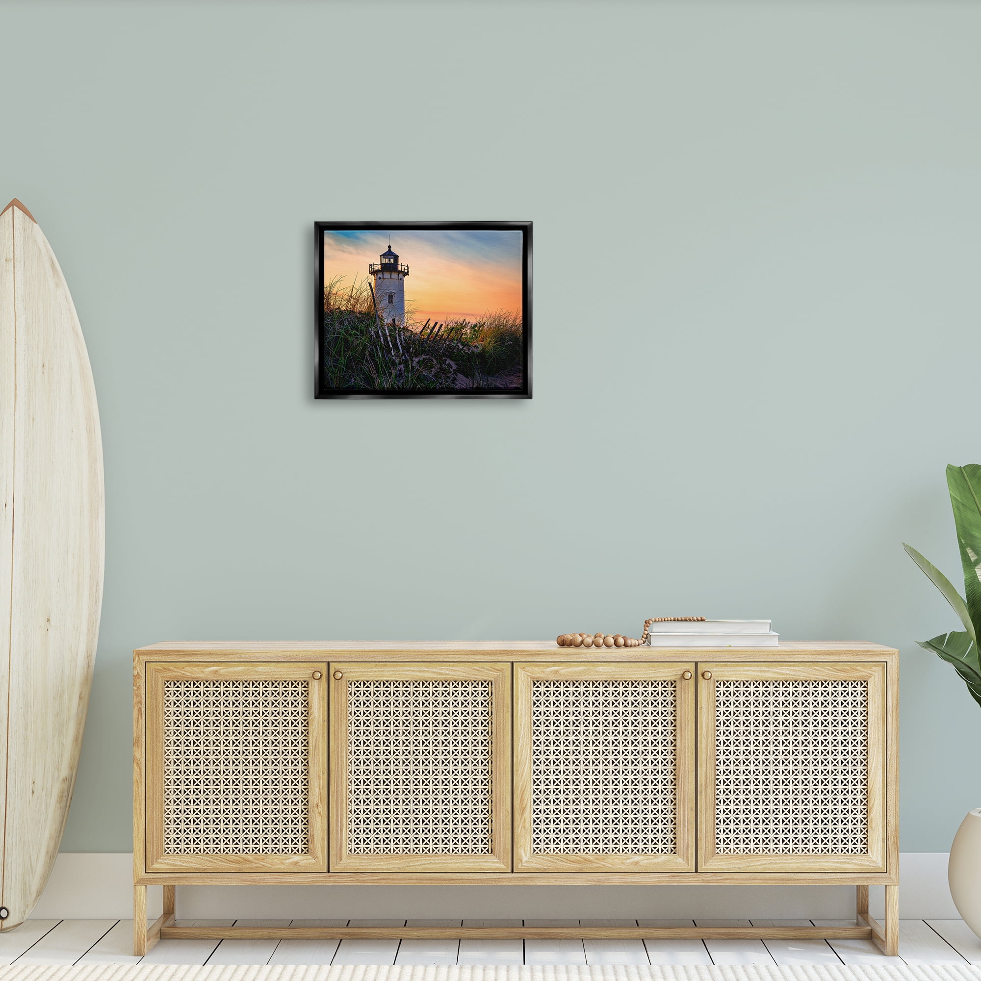 Stupell Lighthouse Sunset Coastal Nature Landscape Photography Black Floater Framed Art Print Wall Art