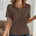 thumbnail image 6 of Women's Short Sleeve V Neck Polo T Shirts 2026 Summer Collared Ribbed Knit Loose Fit Basic Solid Color Tee Tops, 6 of 7