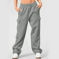 thumbnail image 2 of Cargo Pants for Women Straight Leg Solid Color Elastic Waist Sweatpants with Pockets Gray L, 2 of 8