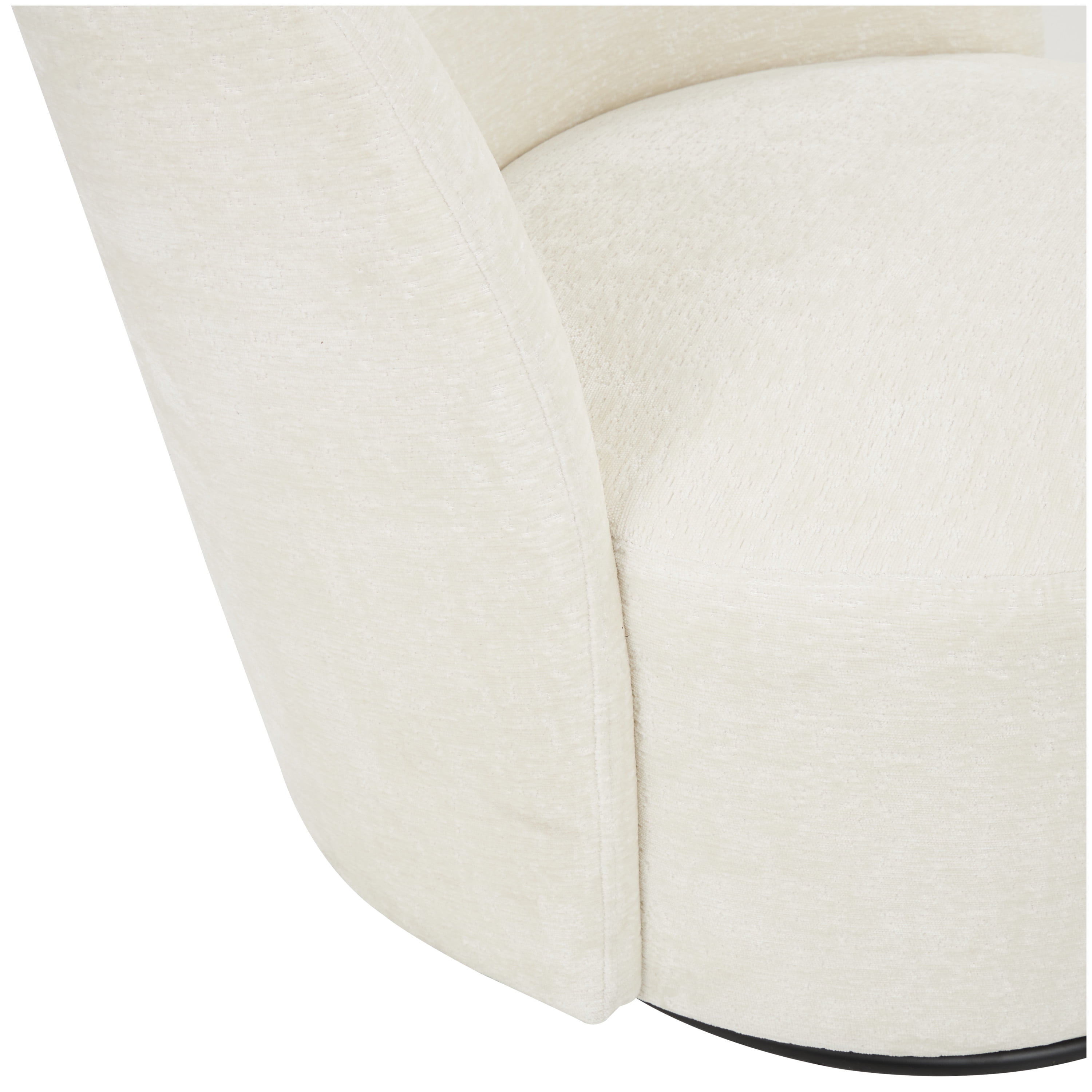 DecMode Polyester Round Swivel Boucle Lounge Chair with Black Base, White