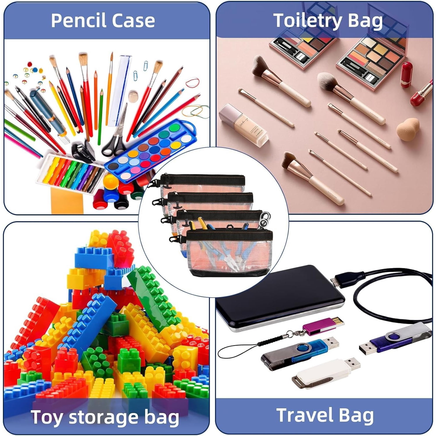 Zipper Clear Tool Pouch Small Tool Bag Multi-purpose Organizer Waterproof Pack Of 4pcs