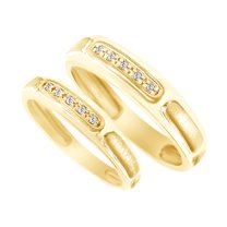 AFFY Round Cut White Natural Diamond His And Hers Wedding Band Ring Set in 14K Yellow Gold (0.07 Cttw)