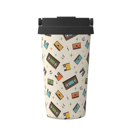 

Fuzoiu Retro Vintage Tape Print Stainless Steel Travel Mug Vacuum Insulated Coffee Travel Mug Reusable Coffee Cup for Hot and Cold