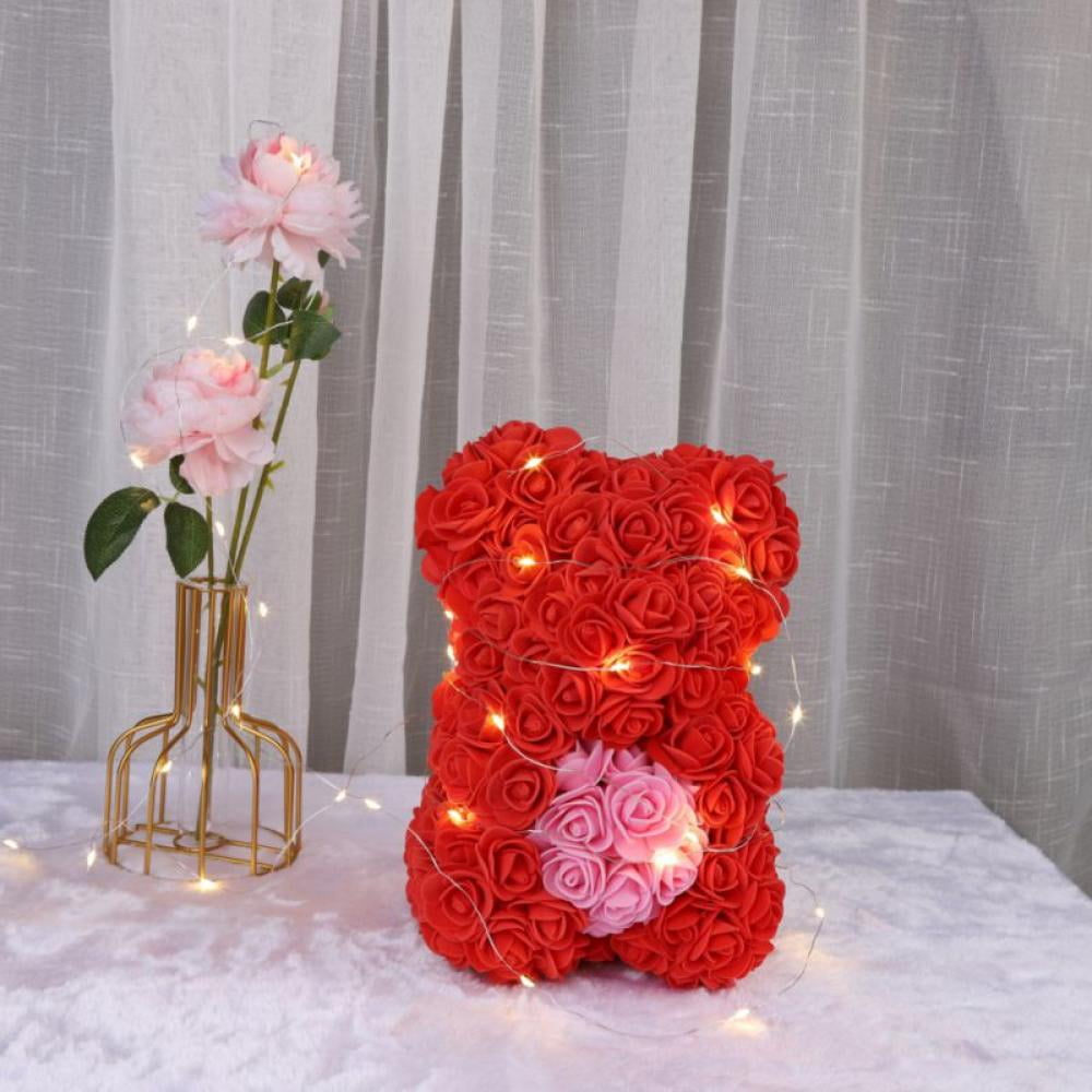 25cm Foam Rose Bear Flower Teddy Doll w/ Box Light Birthday Valentine Gift 