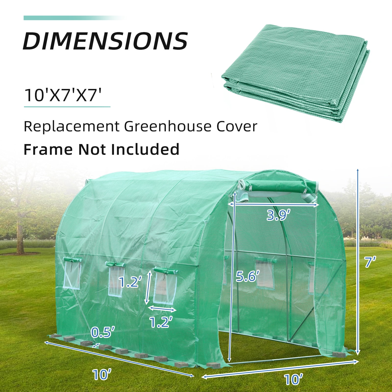 BPS Walk-in Tunnel Greenhouse Waterproof PE Replacement Cover 10x10x7 ft