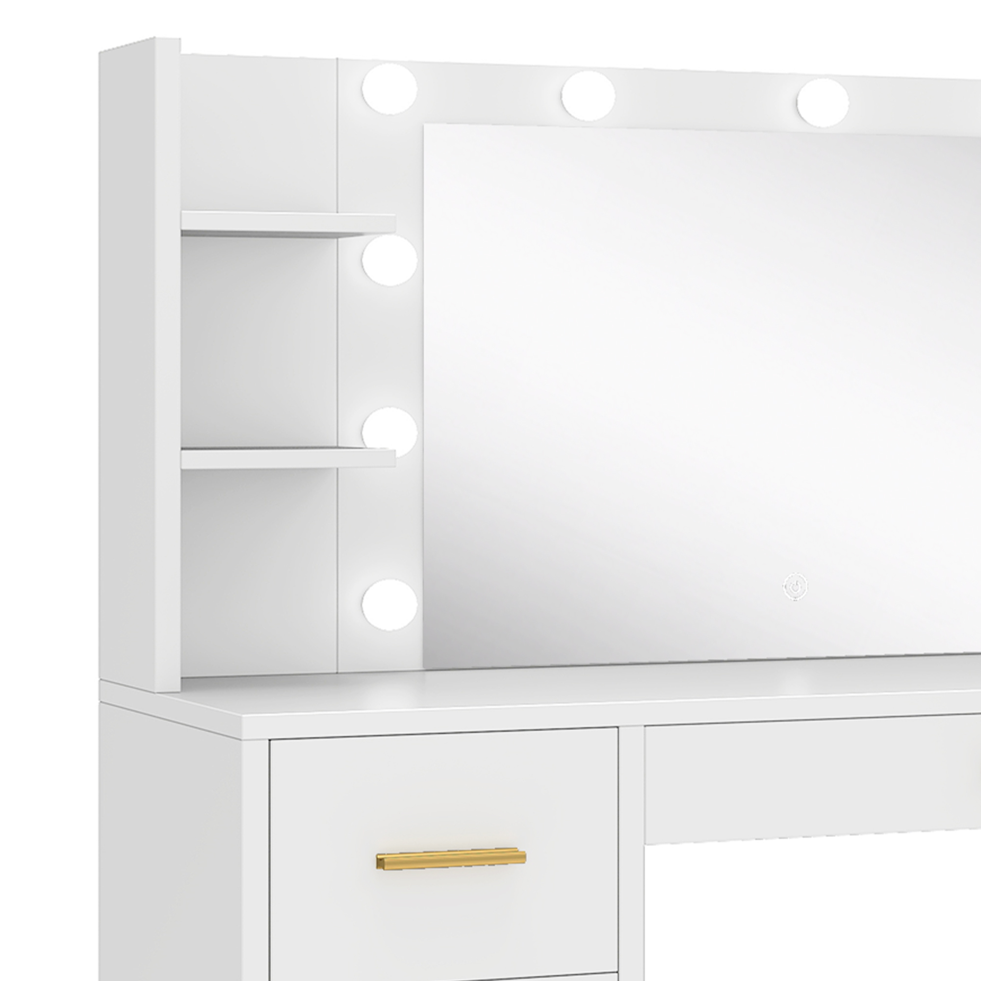 Uforic 39.5" White Farmhouse Vanity Desk with Dimmable LED Mirror, 4 Drawers, 6 Shelves, USB Charging – Dressing Table for Bedroom