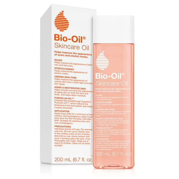Bio-Oil Huile de Soin, Huile Corporelle pour Cicatrices et Vergetures, Recommandée par les Dermatologues, Non Comédogène, pour Tous Types de Peau, avec Vitamine A, E, 6.7 Fl Oz (Lot de 1), Rouge
