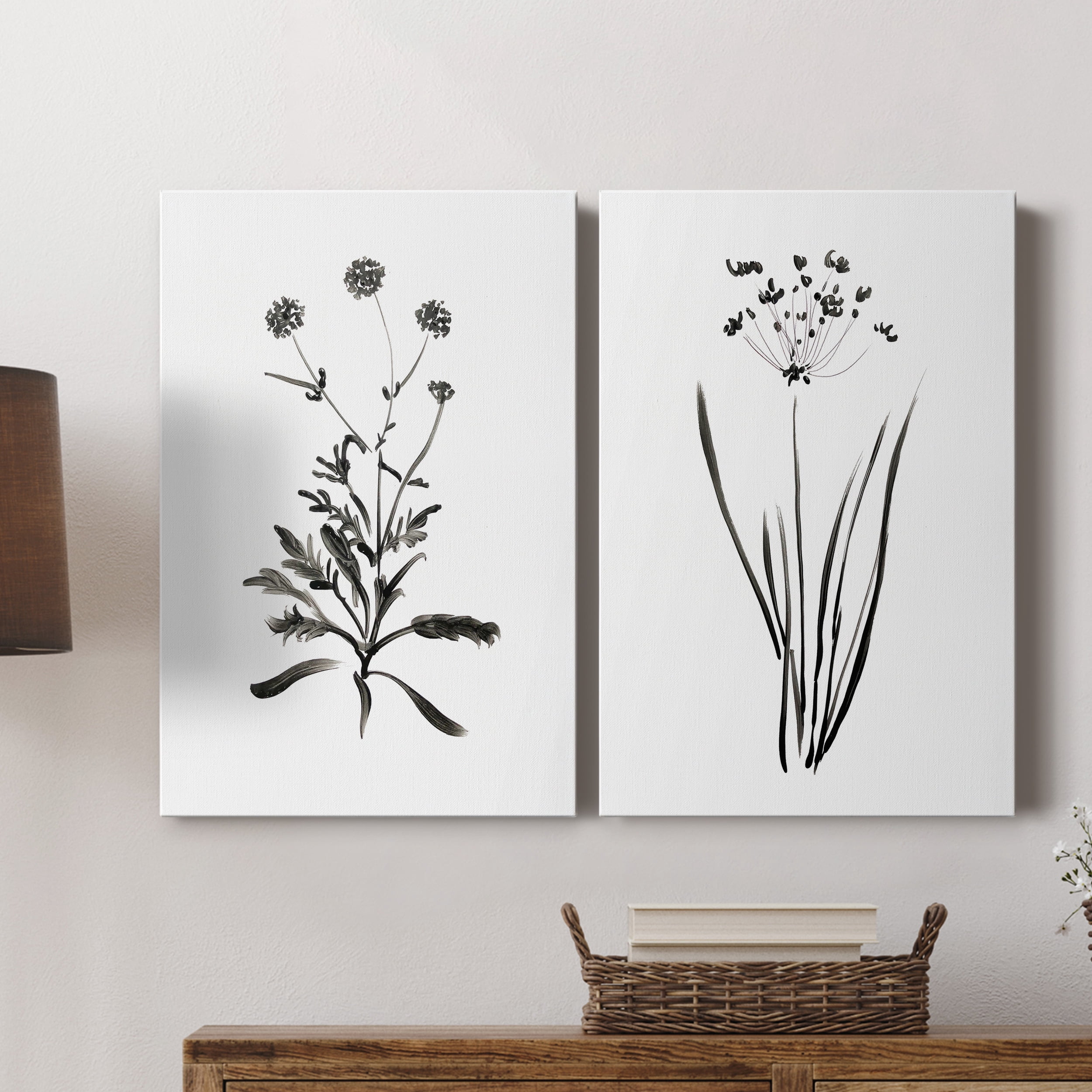 Inky Botanical I Premium Gallery Wrapped Canvas - Ready to Hang - Set of 2 - 40 x 60 Each