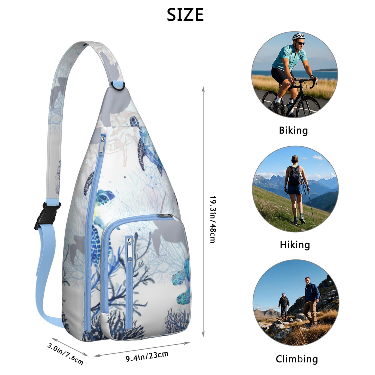 Hawaiian Sea Turtle Print Sling Bag&nbsp;- Tropical Ocean Animal Design Crossbody Backpack, Water-Resistant Marine Life Shoulder Pack (Cute Cartoon Turtle Pattern)