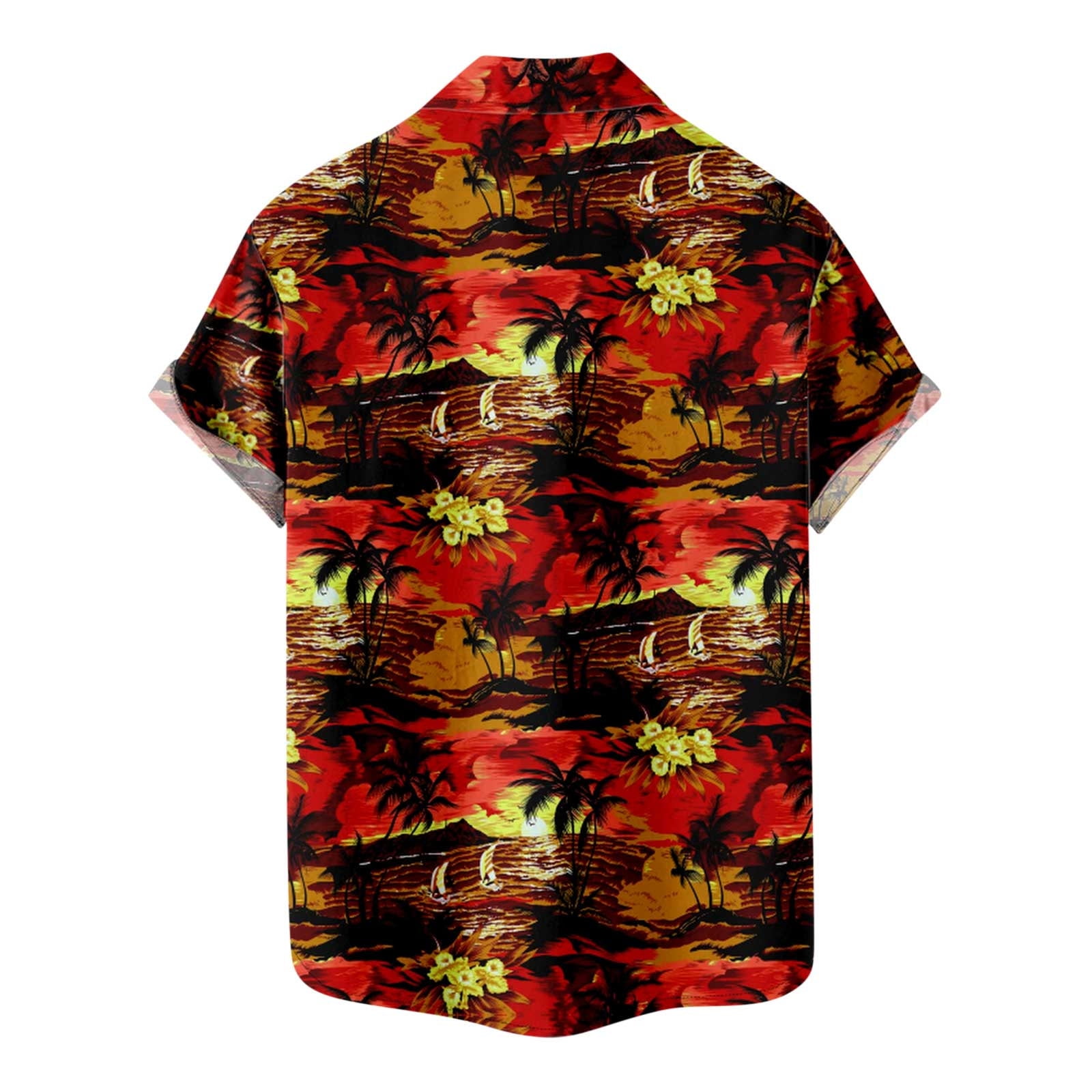 VSSSJ Men's Hawaiian Style Shirts Loose Fit Tropical Sunset Palmshadow  Print Lapel Button Down Short Sleeve Front Pocket Top Fashion Summer Beach