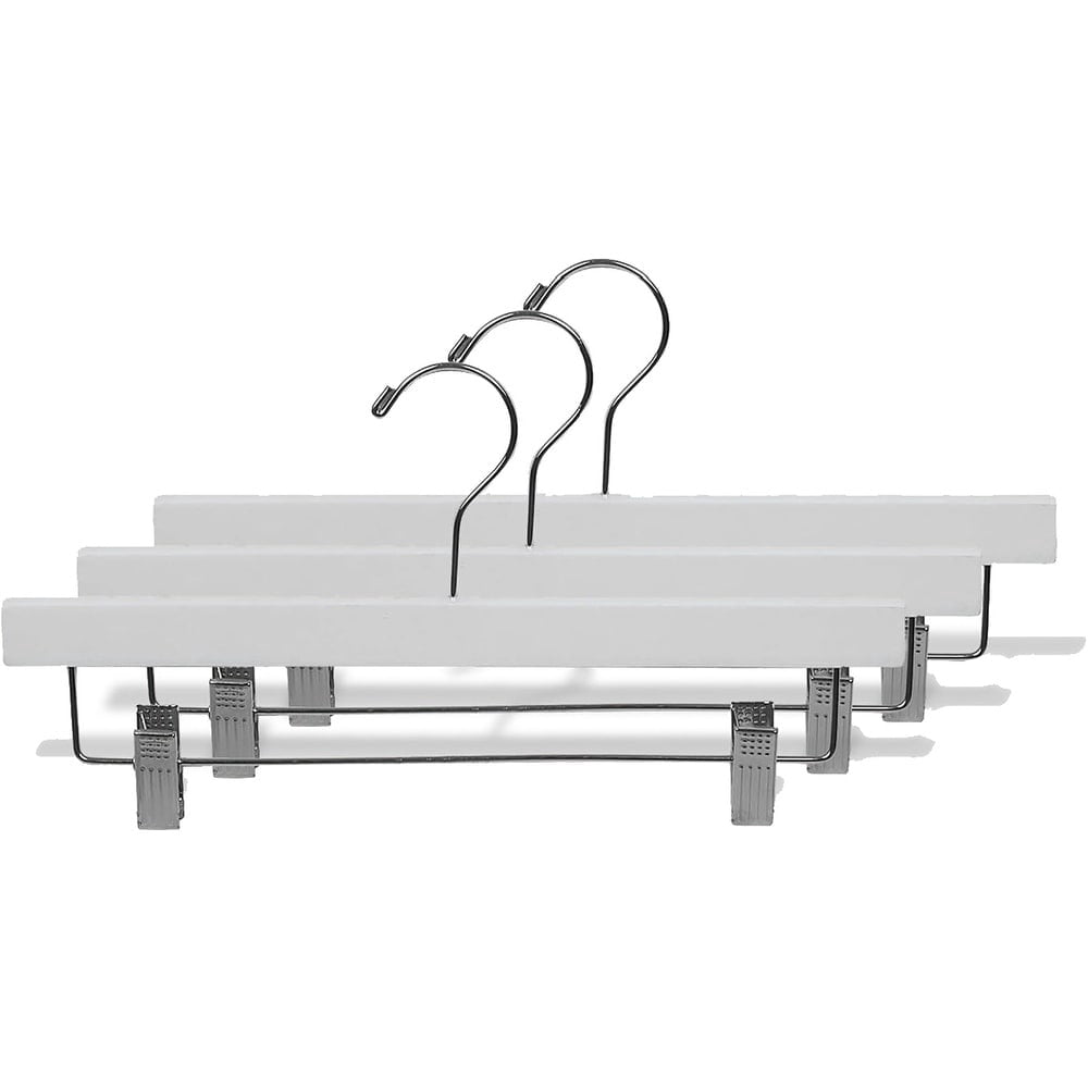 INTERNATIONAL HANGER Rubber Coated White Wood Pant & Skirt Hanger, 50 Pack