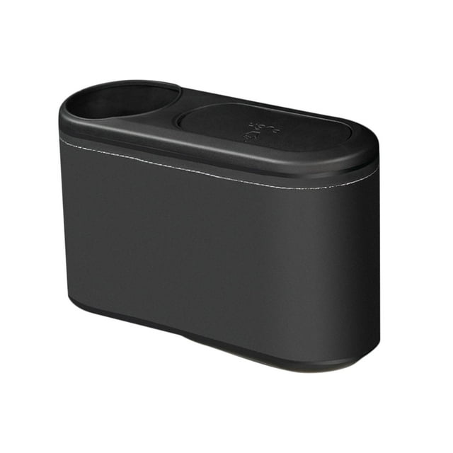 Cubo de basura para vehículo, cubo de basura para coche, cubo de basura mini, almacenamiento de prensado, accesorio para coche Cuero PU Negro