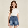 thumbnail image 2 of Girls Embroidered Denim Bermuda Shorts, Kids Elastic Waist Loose Fit Summer Casual Five Pocket Jean Shorts(Blue1,13-14 Years), 2 of 9