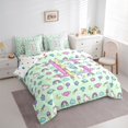 thumbnail image 2 of Manfei 3D Cartoon Unicorn Print 7pcs Queen Bedding,Colorful Monogrammed E Bedding Comforter Set Queen,Light Green Multicolor,Polkadot Reversible, 2 of 8