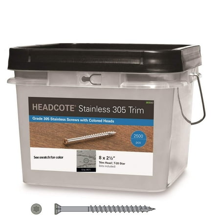 

Headcote #8 x 2-1/2 - #37 Gray - Stainless Steel Trim Head Deck Screws - 2500 pc. Bulk Pail - STX37V08250