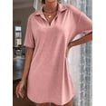 thumbnail image 5 of Women Summer V-Neck Dress Summer Short Sleeve Loose Fitted Casual Collared T-Shirt Dress Pink L, 5 of 6