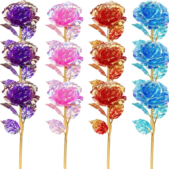 Bbiamsleep 12 Pcs 24K Galaxy Rose Artificial Flowers 4 Colors Forever Rose Gifts for Women Mom Wife Daughters Sister Mothers Day Valentine's Day Birthday Wedding Decoration