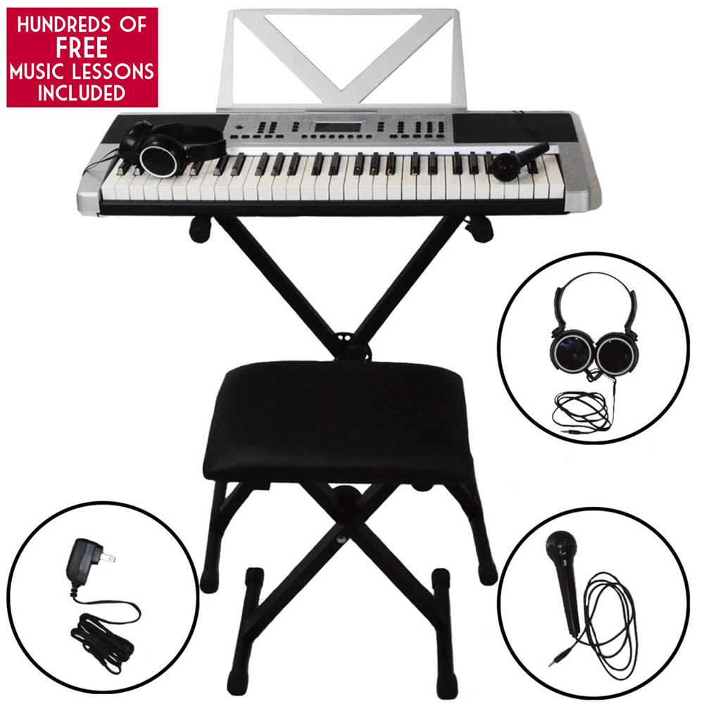 Sawtooth 54 Key Portable Piano Keyboard with Stand, Bench, Headphones
