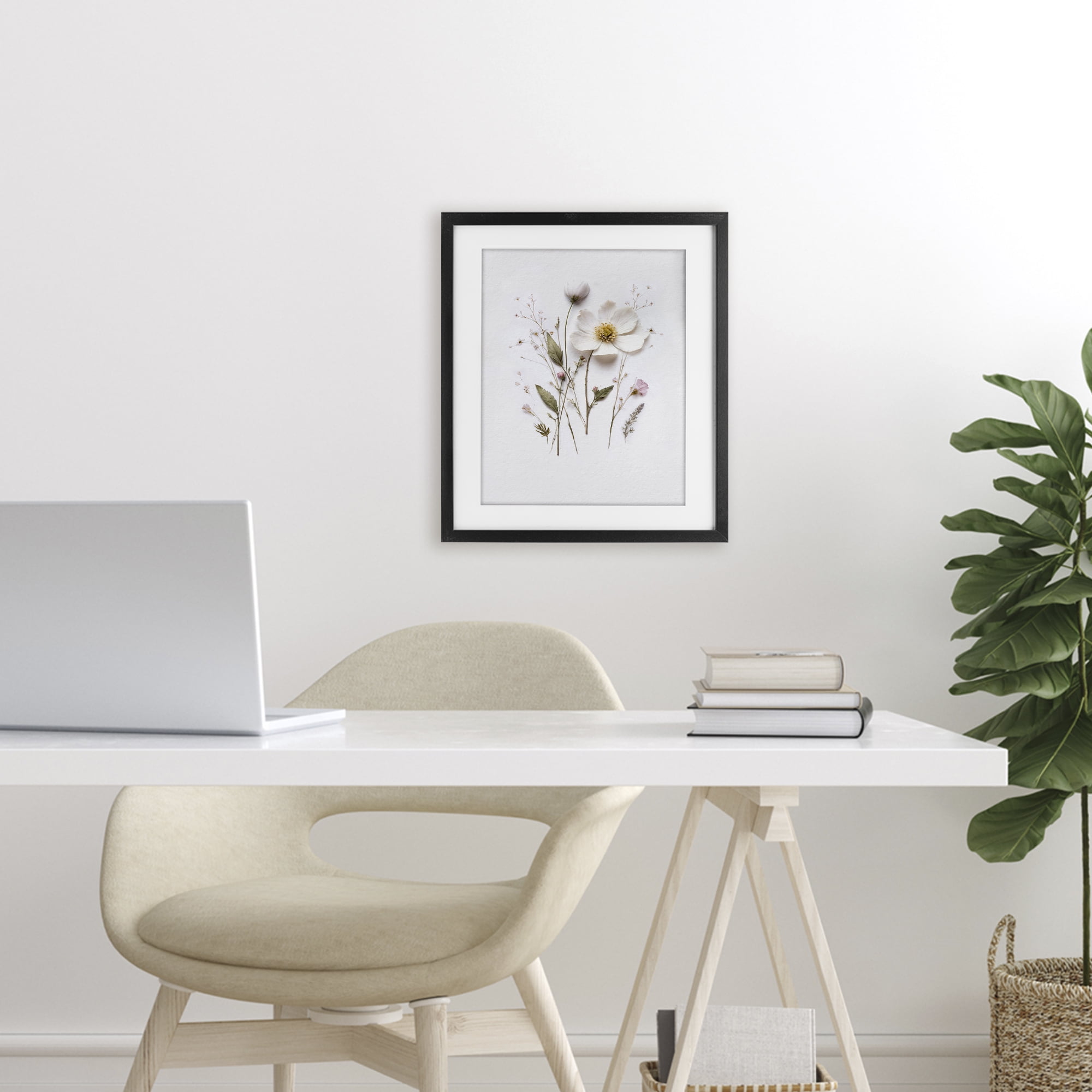 Delicate Pressed Flower Sprigs Black Framed Print Under Glass, design by Lettered and Lined